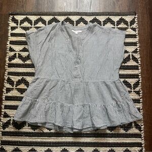 Xirena Poppy Cotton Gauze Stripe Tiered Peplum Top Blouse S Small